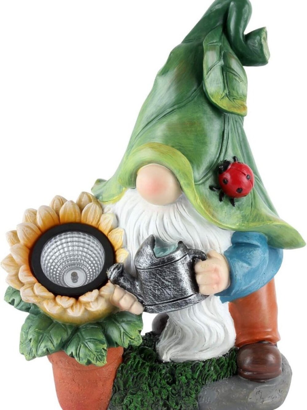Solar-Powered Garden Gnome Watering Can - 12" Sunflower Decor for Yard & Lawn